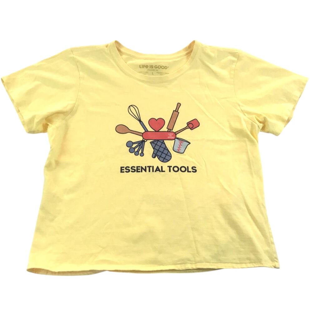 Life is Good T-Shirt Yellow Essential Tools Kitchen Bake L